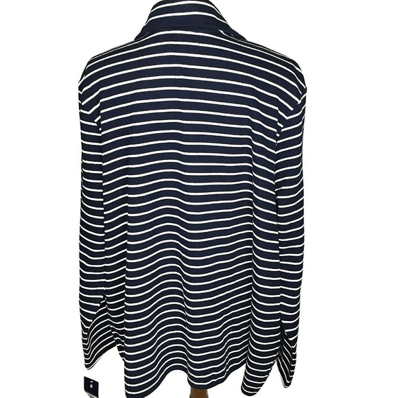 Chaps Button Front Knit Blazer Plus Size 2X Blue White Striped - Picture 4 of 6